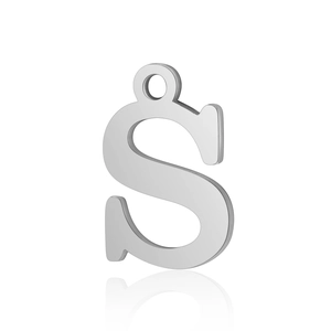Polished silver stainless steel letter S pendant with loop for DIY jewelry making