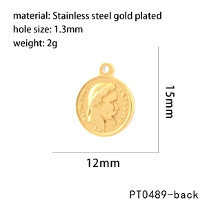 Gold-plated stainless steel Napoleon III coin pendant with detailed size specifications