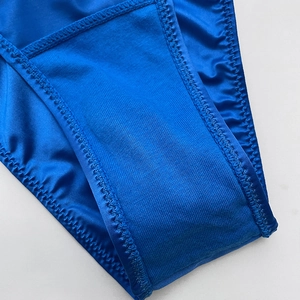 Blue sexy high-cut ice silk panties featuring double rhinestone straps and seamless edges