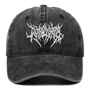 Vintage washed Gothic street punk baseball cap with white embroidery in dark grey