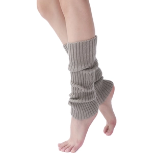 Close-up of ribbed knit leg warmers in dark grey showing thick texture and soft material