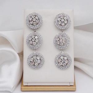 Elegant 2024 silver layered round rhinestone dangle earrings for women fashion