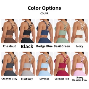 Collage of ten colors showing the crisscross back design of the athletic sports bra