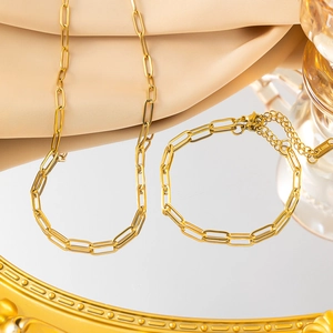 Set di collana e bracciale in acciaio inossidabile placcato oro 18K a maglia larga