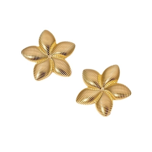 Vintage golden stainless steel flower earrings with textured petals for women