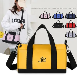 Nylon Waterproof Boston Bag Lightweight Cylinder Shoulder Handbag For Women Casual Travel Fitness With Letter Print