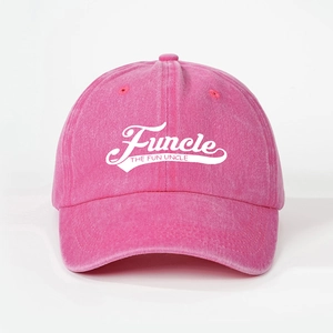 Pink washed cotton baseball cap featuring Funcle print in a classic six-panel design