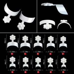 Detailed size chart for crescent French nail tips showing 10 different precision widths