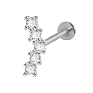 Piercing labret en acier chirurgical avec cinq zircons marquises étincelants et dos plat