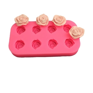Pink 8-cavity rose silicone mold for DIY cake baking and handcrafted resin crafts