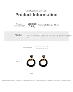 Détails des boucles d'oreilles vintage en résine avec alliage doré et aiguilles en argent