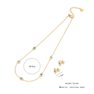 Detailed view of evil eye necklace set in stainless steel with 40+5cm length and 7g weight