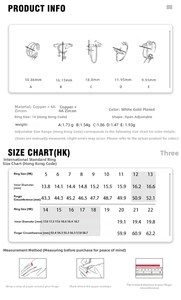 Detailed size guide with international ring measurements and measurement tutorial