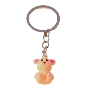 Cute cartoon resin bear keychain with pink accents and silver metal ring on white background
