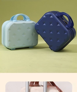 Macro detail of diamond texture on portable mini suitcases in light and dark blue