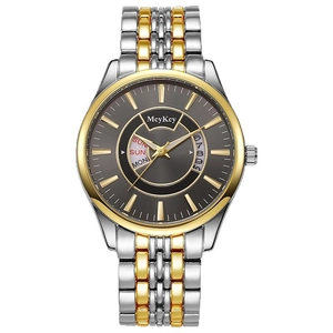 Montre à quartz avec double calendrier et bracelet en acier bicolore argent et or