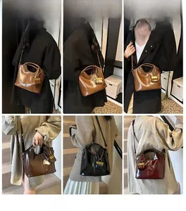 Collage of women's vintage oil wax leather tote bags in brown, black, and burgundy