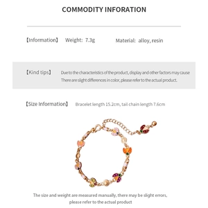 Detailed spec sheet for ladybug enamel bracelet showing alloy and resin material size