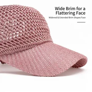 Pink breathable mesh knit baseball cap with wide brim and metallic luster fiber