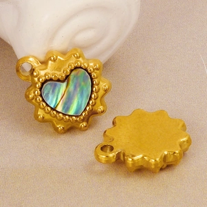 304 stainless steel heart pendant with natural shell inlay and golden textured edges