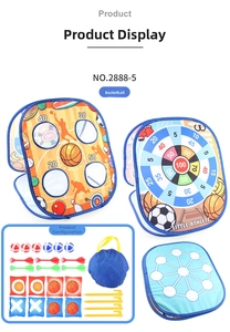 Detailed close-up of foldable dinosaur toss game tent with bean bags and sticky balls