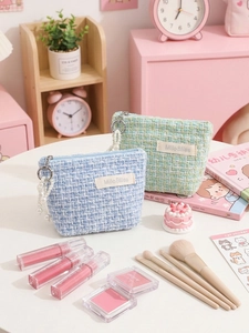 Lot de deux mini bourses en tweed bleu et vert menthe avec pendentif perle élégant