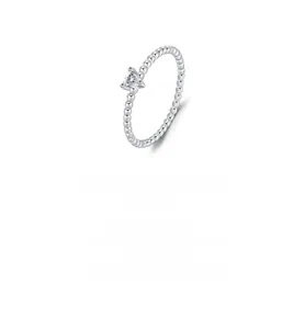 Macro shot of S925 sterling silver beaded ring featuring a heart shaped moissanite stone