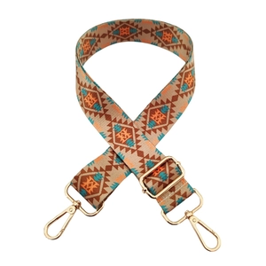 Ethnic geometric pattern fabric bag strap with adjustable golden metal buckles