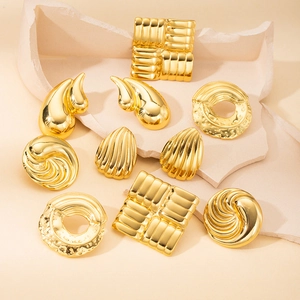 Ohrstecker Vergoldet Edelstahl Geometrisch Texturiert Muschel Tropfen Rund Quadrat Vintage Schmuck Für Damen