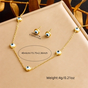 Golden stainless steel Turkish Evil Eye jewelry set with necklace and stud earrings