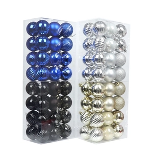 24-piece assorted Christmas balls in blue, black, silver, and gold for tree decoration