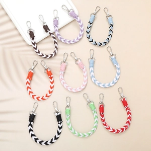 Hand-Braided Polyester Cotton Phone Strap Short Bag Handle Chain Woven Anti-Lost Lanyard With Metal Buckles For Women Accessories