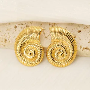 Nautilus Shell Spiral Earrings 18K Gold Plated Stainless Steel High Polish Conch Design Geometric Jewelry For Women