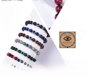 Detail von 8MM Naturstein Evil Eye Perlenarmbändern in Tigerauge und Malachit