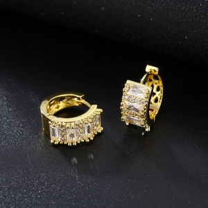 18K gold plated huggie hoop earrings with micro-set zircon stones and hollow pattern