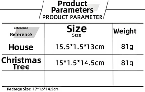 Detailed size specifications for Christmas wooden house and tree tabletop ornaments