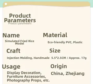 Technical specifications of the realistic 5.5cm miniature fried rice food model