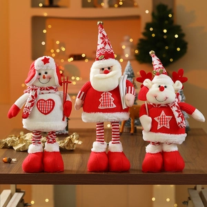 Telescopic Christmas plush dolls featuring Santa, Snowman and Reindeer on wood base