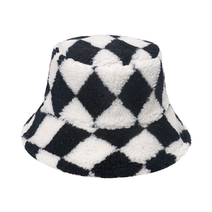 Cappello Bucket In Pile Sherpa Quadri Geometrici Caldo Inverno Donne Uomini Morbido Antivento