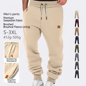 Men Jogger Sweatpants Polyester Brushed Fleece Drawstring Elastic Waist Ribbed Cuffs Side Pockets Casual Sporty Streetwear