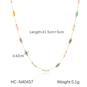 Detailed size specifications of colorful natural stone beaded necklace with gold chain