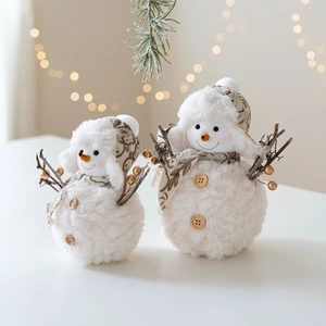 Plush Christmas snowman set with luxury monogram hats and festive branch arms decor