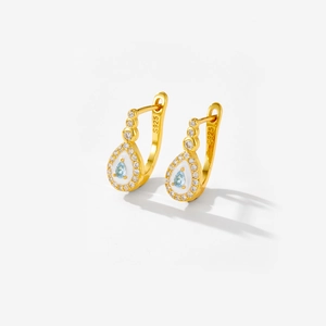 Elegant gold S925 silver teardrop earrings with blue gemstones and white enamel inlay