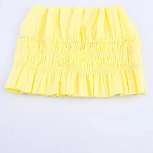 Sexy bright yellow smocked halter top with elastic knitted pleats for women