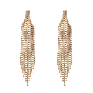 Élégantes boucles d'oreilles pendantes géométriques dorées avec cristaux blancs brillants