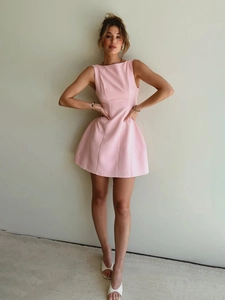 Pink sleeveless mini suit dress with slim waist and A-line silhouette for women