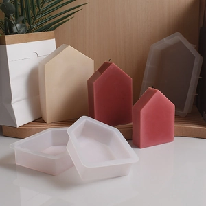Macro detail of house-shaped silicone mold for DIY resin and candle handmade crafts