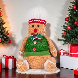 Gingerbread plush gnome dolls in chef hats for festive Christmas home and window decor