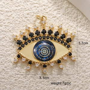 Detailed size chart of Evil Eye pendant showing 3.7cm height and 3.1cm width dimensions