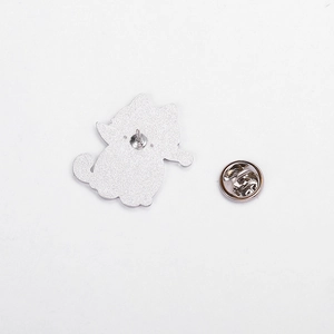 Cartoon black cat alloy enamel pin with She/Her letter design and silver metal backing